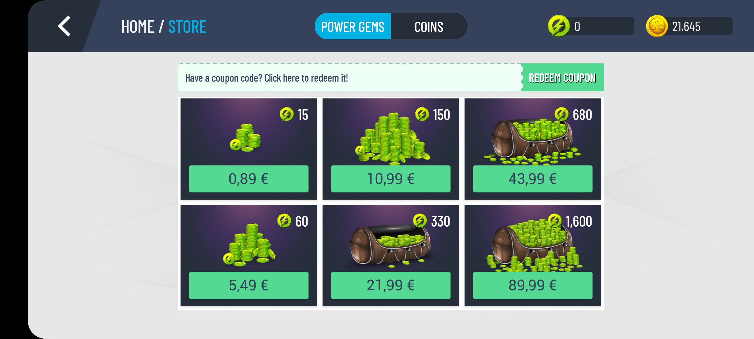Der kostenpflichtige Ingame Shop von MyWhoosh - hier können Spezialmünzen erworben werden, um besondere Items oder den Premiumpass zu erwerben